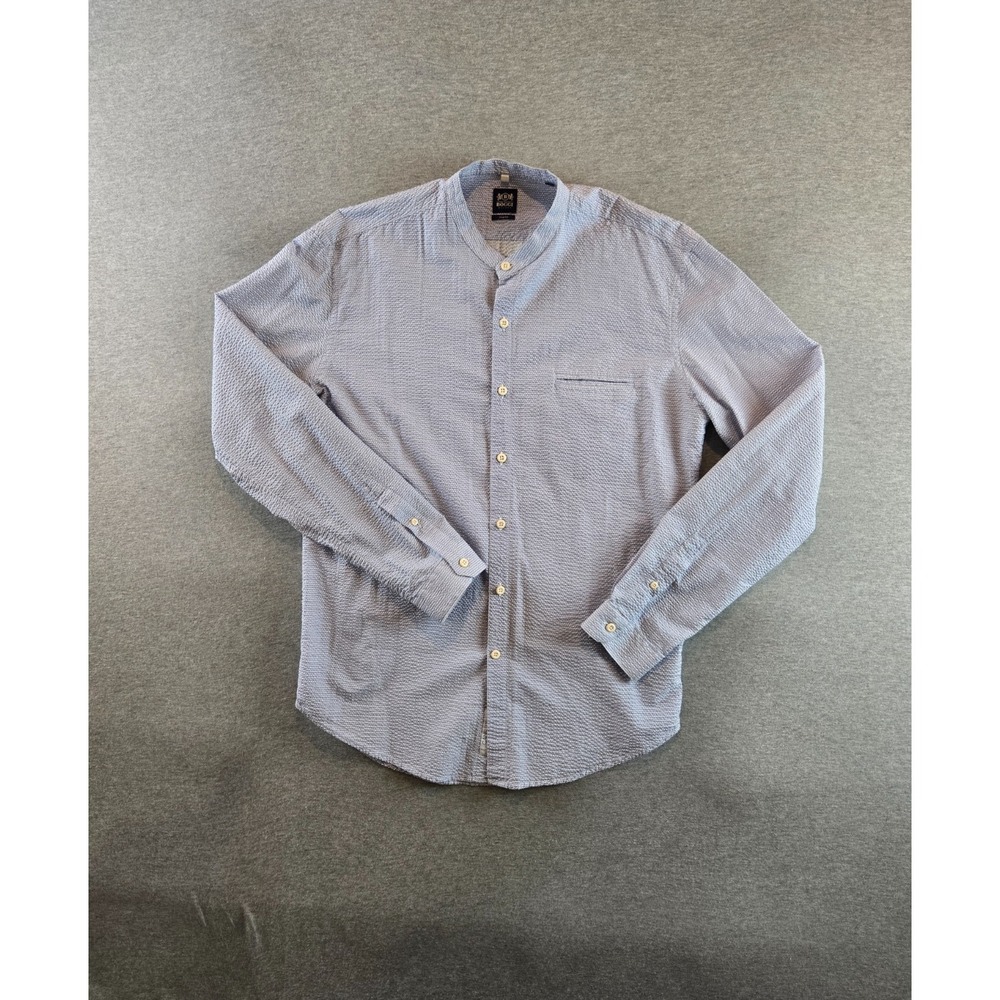 Boggi Milano Shirt Mens L Blue Slim Fit Long Sleeve Button Up Seersucker Italian